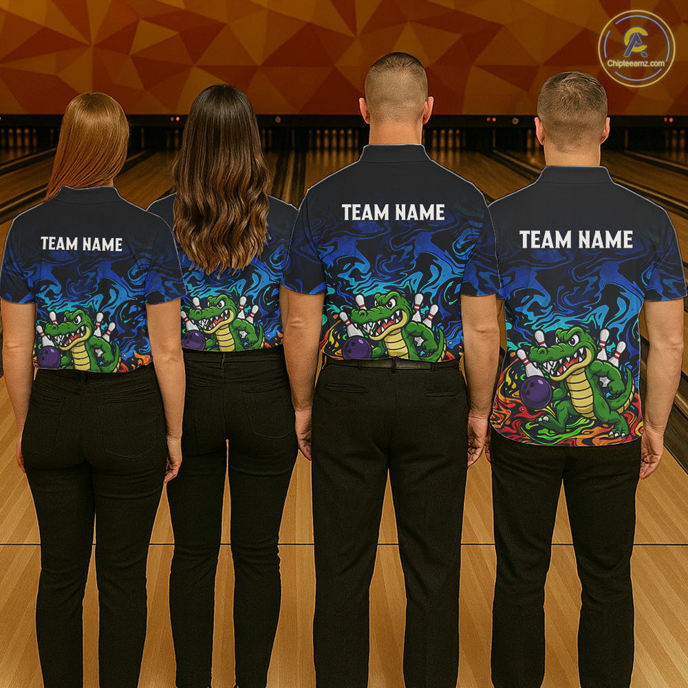 Colorful Funny Alligator Bowling Shirts for Men Custom Bowling Team Jersey, Gift For Bowlers NQS11755