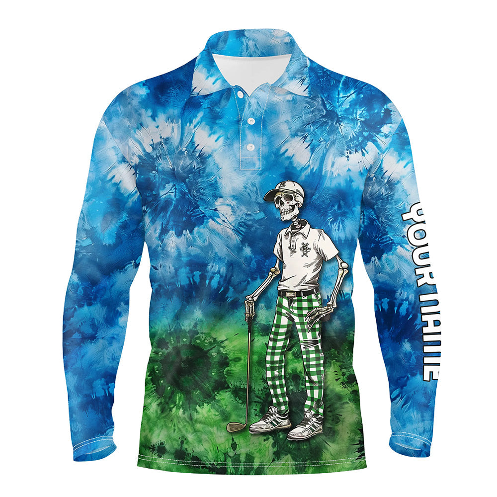 Blue and green mens tie dye golf polo shirts custom golf skull golf team polo shirts NQS7639