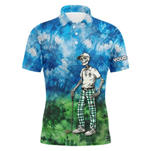 Load image into Gallery viewer, Blue and green mens tie dye golf polo shirts custom golf skull golf team polo shirts NQS7639