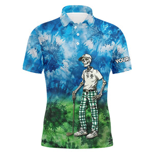 Blue and green mens tie dye golf polo shirts custom golf skull golf team polo shirts NQS7639