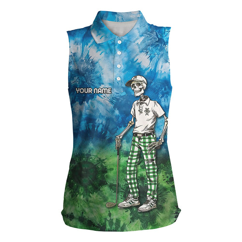 Blue and green ladies tie dye sleeveless golf polo shirts custom golf skull golf team polo shirts NQS7639