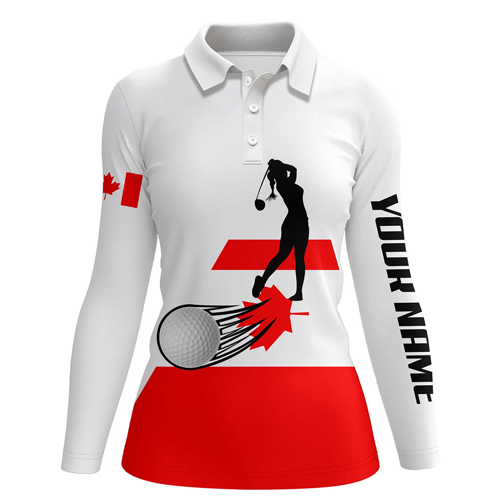 Canadian flag Womens golf polo shirts custom name patriotic white golf shirt, best womens golf wear NQS5763