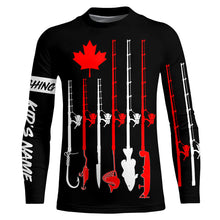 Load image into Gallery viewer, Personalized Canadian flag fishing rod UV protection patriotic fishing jerseys for fisherman | Black NQS5764