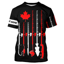 Load image into Gallery viewer, Personalized Canadian flag fishing rod UV protection patriotic fishing jerseys for fisherman | Black NQS5764