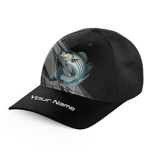 Personalized Black camo Striped Bass Fishing baseball cap, Striper fishing hats for men, women NQS10144