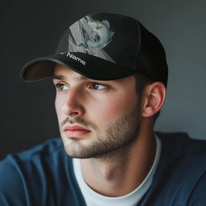 Personalized Black camo Striped Bass Fishing baseball cap, Striper fishing hats for men, women NQS10144