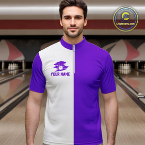 Purple and white Retro Bowling shirts For Men Custom team bowling jerseys gift for Bowlers NQS10145