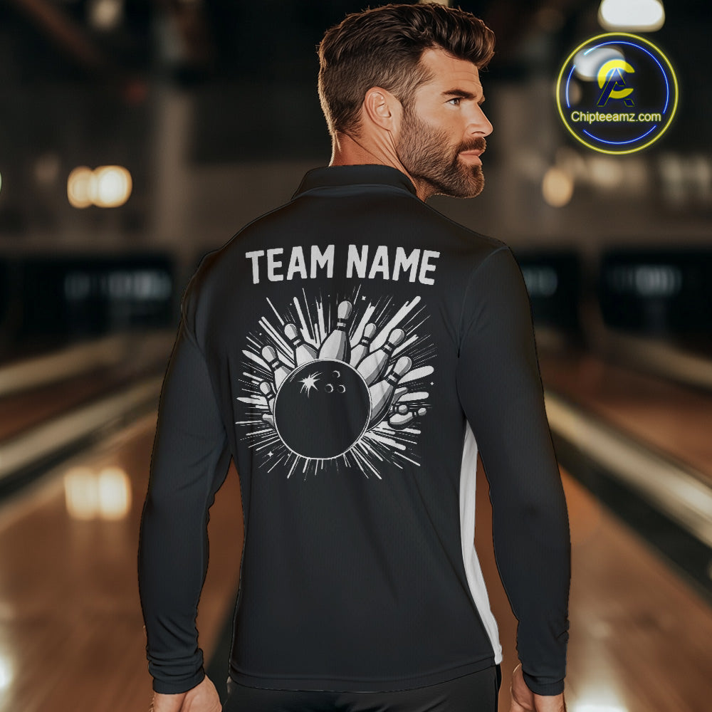 Black and white Retro Bowling shirts For Men Custom team bowling jerseys gift for Bowlers NQS10146