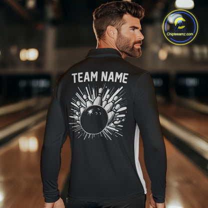 Black and white Retro Bowling shirts For Men Custom team bowling jerseys gift for Bowlers NQS10146