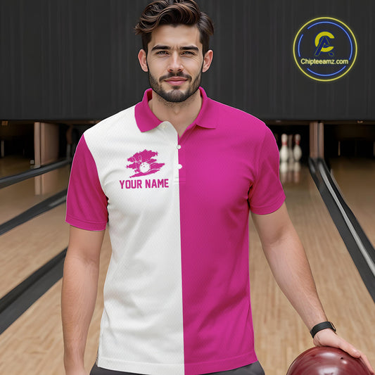 Pink and white Retro Bowling shirts For Men Custom team bowling jerseys gift for Bowlers NQS10147