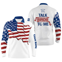 Load image into Gallery viewer, Funny Mens golf polo shirt custom American flag patriotic white golf shirts talk birdie to me NQS5963