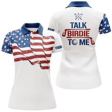 Load image into Gallery viewer, Funny Womens golf polo shirt custom American flag patriotic white golf shirts talk birdie to me NQS5963