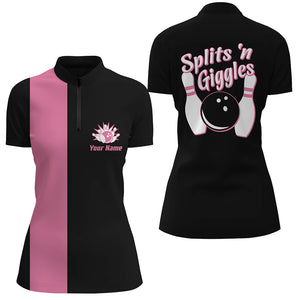 Splits'n Giggles Bowling Quarter-Zip Shirt For Women Personalized pink retro bowling Jersey NQS5967