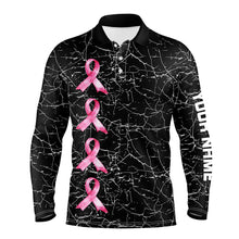 Load image into Gallery viewer, Breast Cancer Awareness mens golf shirts custom black camo pink ribbon Mens golf polos shirts NQS8071