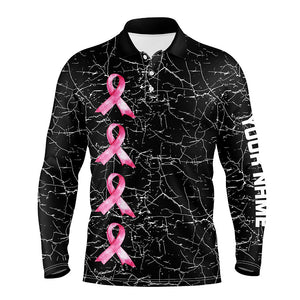 Breast Cancer Awareness mens golf shirts custom black camo pink ribbon Mens golf polos shirts NQS8071