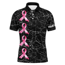 Load image into Gallery viewer, Breast Cancer Awareness mens golf shirts custom black camo pink ribbon Mens golf polos shirts NQS8071