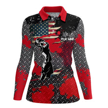 Load image into Gallery viewer, Red metal pattern American Flag Women golf polo shirts custom patriotic team golf shirts for ladies NQS8286