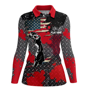 Red metal pattern American Flag Women golf polo shirts custom patriotic team golf shirts for ladies NQS8286