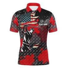 Load image into Gallery viewer, Red metal pattern American Flag Men golf polo shirts custom patriotic team golf shirts, golf gifts NQS8286