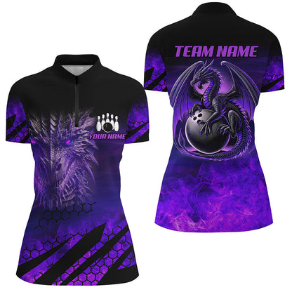 Custom Dragon Flame Bowling Shirts For Women, Dragon Fire Bowling Team Shirts NQS8499