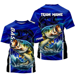 Largemouth Bass Fishing Custom long sleeve performance fishing shirts, team fishing shirt | Blue NQS8501