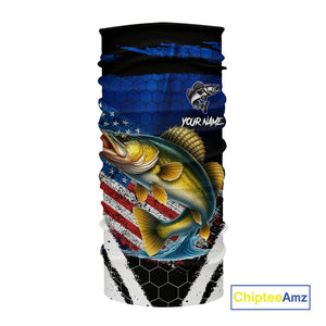 Walleye fishing American Flag Custom patriotic long sleeve team Walleye fishing shirts | Blue NQS10686