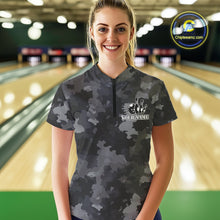 Load image into Gallery viewer, Bowling Polo, Quarter Zip shirts For Women Custom bowling ball &amp; pins black camo Bowling Team Jersey NQS10889