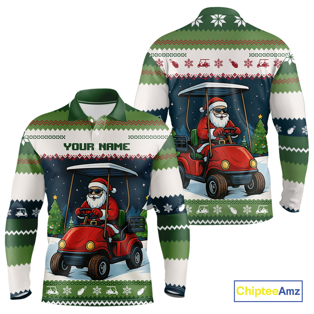 Funny Santa golf ugly Christmas pattern Golf polo shirts for men custom gifts for the golfer NQS11078