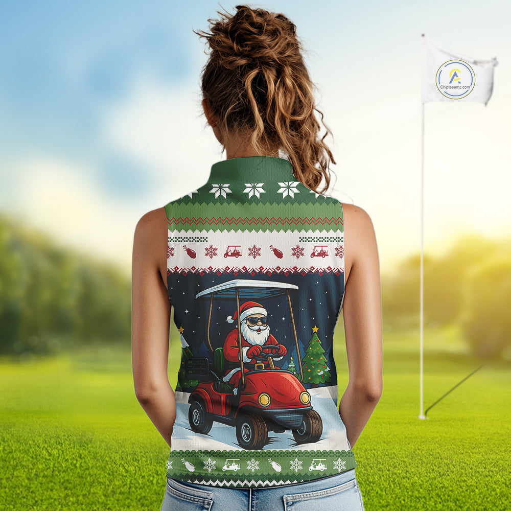 Funny Santa golf ugly Christmas pattern sleeveless Golf polo shirt custom gifts for the golfer NQS11078