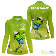 Load image into Gallery viewer, Funny Frog Golf polo shirts for Women Custom Green ladies golf top, personalized golf gifts NQS11280