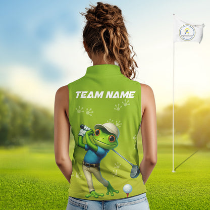 Funny Frog Sleeveless Golf polo shirt for Women Custom Green ladies golf top, personalized golf gifts NQS11280