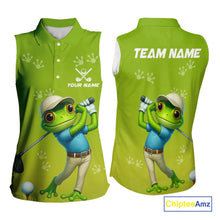 Load image into Gallery viewer, Funny Frog Sleeveless Golf polo shirt for Women Custom Green ladies golf top, personalized golf gifts NQS11280