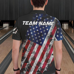 Smoke American Flag Black Bowling Polo, Quarter Zip shirt for men Custom patriotic Team bowling jersey NQS9405