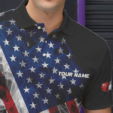 Load image into Gallery viewer, Smoke American Flag Black Bowling Polo, Quarter Zip shirt for men Custom patriotic Team bowling jersey NQS9405