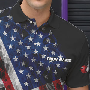 Smoke American Flag Black Bowling Polo, Quarter Zip shirt for men Custom patriotic Team bowling jersey NQS9405