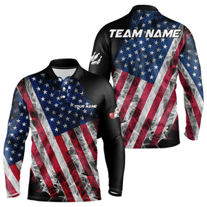 Smoke American Flag Black Bowling Polo, Quarter Zip shirt for men Custom patriotic Team bowling jersey NQS9405