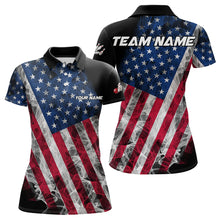 Load image into Gallery viewer, Smoke American Flag Black Women Bowling Polo, Quarter Zip shirt Custom patriotic Team bowling jersey NQS9405