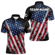 Load image into Gallery viewer, Smoke American Flag Black Bowling Polo, Quarter Zip shirt for men Custom patriotic Team bowling jersey NQS9405