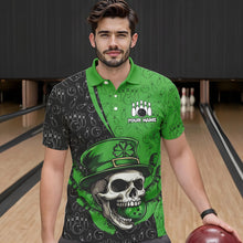 Load image into Gallery viewer, Personalized Black and Green Camo Skull Bowling Shirts For Men Custom St Patrick Team Bowling Jersey NQS9564