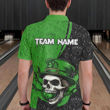 Load image into Gallery viewer, Personalized Black and Green Camo Skull Bowling Shirts For Men Custom St Patrick Team Bowling Jersey NQS9564