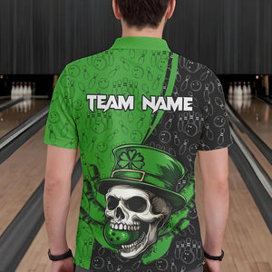 Personalized Black and Green Camo Skull Bowling Shirts For Men Custom St Patrick Team Bowling Jersey NQS9564