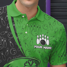 Load image into Gallery viewer, Personalized Black and Green Camo Skull Bowling Shirts For Men Custom St Patrick Team Bowling Jersey NQS9564