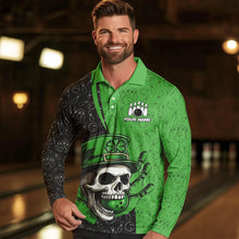 Load image into Gallery viewer, Personalized Black and Green Camo Skull Bowling Shirts For Men Custom St Patrick Team Bowling Jersey NQS9564