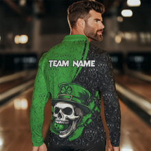 Load image into Gallery viewer, Personalized Black and Green Camo Skull Bowling Shirts For Men Custom St Patrick Team Bowling Jersey NQS9564