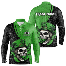 Load image into Gallery viewer, Personalized Black and Green Camo Skull Bowling Shirts For Men Custom St Patrick Team Bowling Jersey NQS9564