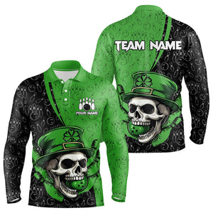 Personalized Black and Green Camo Skull Bowling Shirts For Men Custom St Patrick Team Bowling Jersey NQS9564