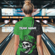 Load image into Gallery viewer, Personalized Black and Green Camo Skull Bowling Shirts For Women Custom St Patrick Team Bowling Jersey NQS9564