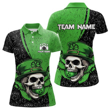 Load image into Gallery viewer, Personalized Black and Green Camo Skull Bowling Shirts For Women Custom St Patrick Team Bowling Jersey NQS9564