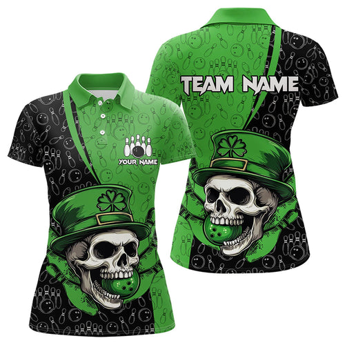 Personalized Black and Green Camo Skull Bowling Shirts For Women Custom St Patrick Team Bowling Jersey NQS9564