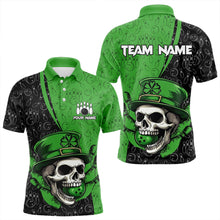 Load image into Gallery viewer, Personalized Black and Green Camo Skull Bowling Shirts For Men Custom St Patrick Team Bowling Jersey NQS9564